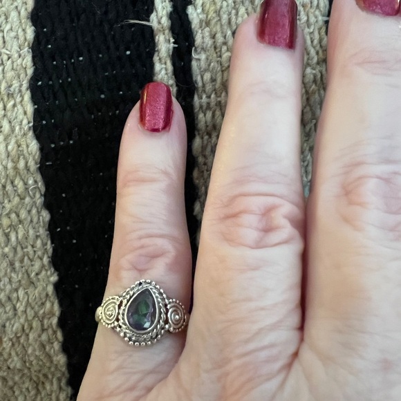 ❤️ Mystic Topaz Teardrop Sterling  Silver Bohemian Ring Size 6 - Picture 5 of 16